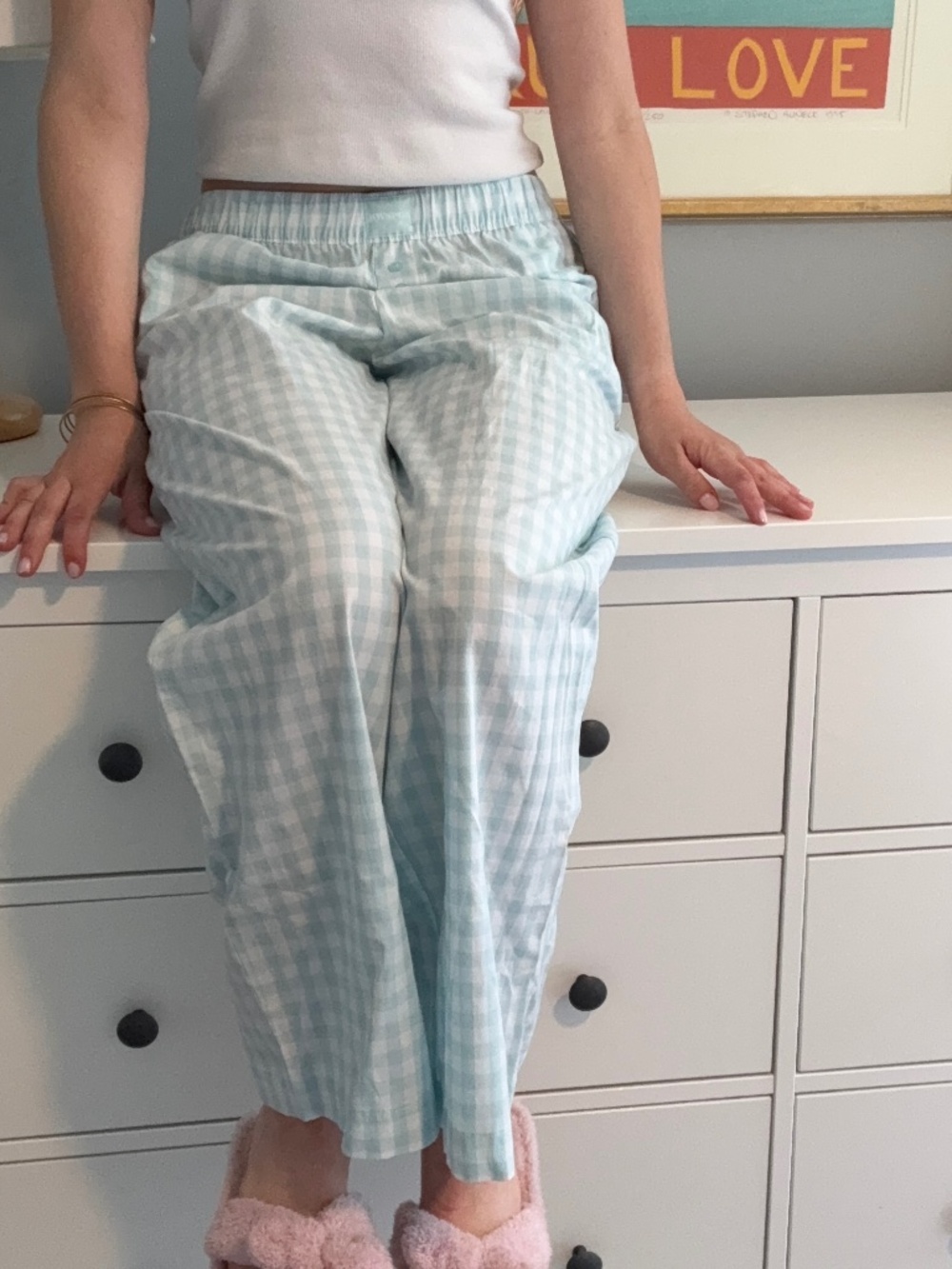 Joyspun Women's Blue and White Gingham Pajama Pants